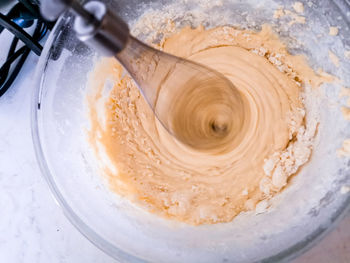 High angle view of bread in bowl