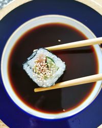 High angle view of soup in bowl