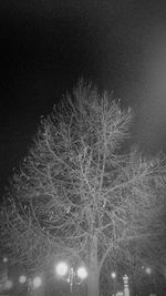 Low angle view of illuminated lights against sky at night