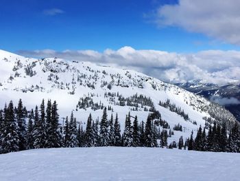 Scenic view of snowcapped mountains against sky