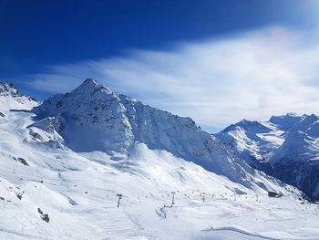 Scenic view of snowcapped mountains against sky