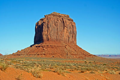 Rock formations in desert against blue sky