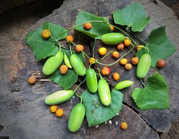 High angle view of fruits on table