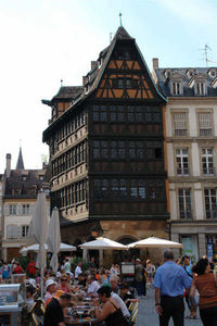 People in front of building