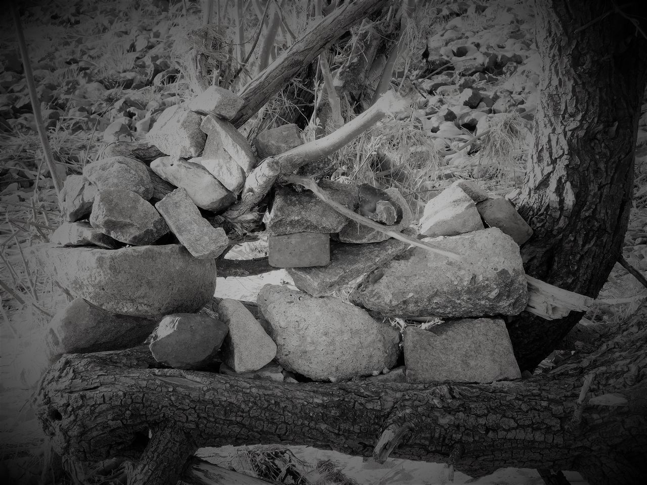 CLOSE-UP OF STONE STACK ON ROCK