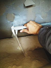 High angle view of man working at home