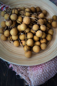 High angle view of bread in basket on table