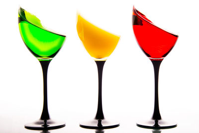 Close-up of wineglass against white background