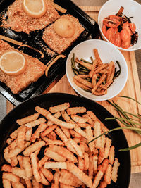 High angle view of food on table