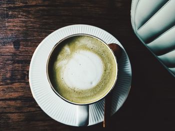 High angle view of coffee on table