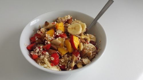 High angle view of breakfast served in bowl