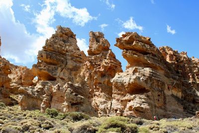 Low angle view of rock formation against sky