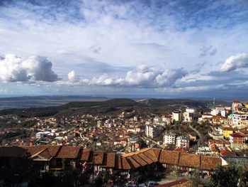 High angle view of townscape against sky