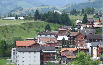 High angle view of village