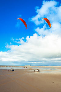 People paragliding at beach