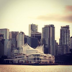 City skyline at sunset