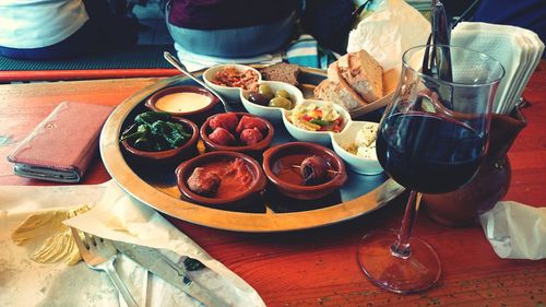 Close up of food on wooden table