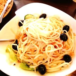 High angle view of noodles served in plate