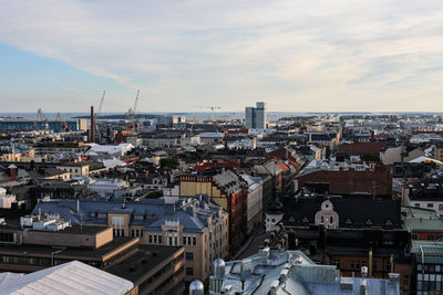 High angle view of townscape against sky