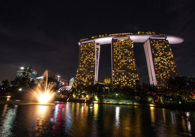 Illuminated city buildings at night
