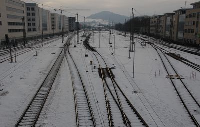 View of railway tracks in winter