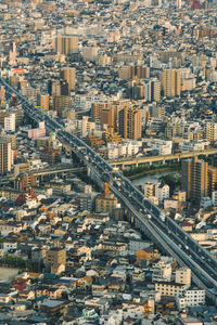 High angle view of city buildings