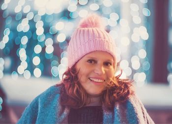 Close-up portrait of woman wearing warm clothes