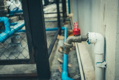 Close-up of pipe on wall