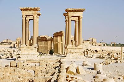 Exterior of temple against clear sky