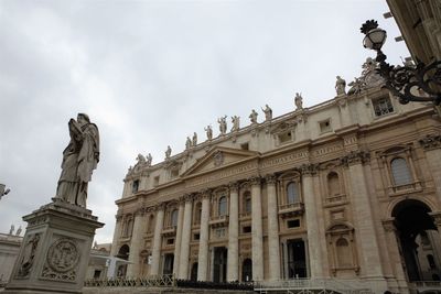 Low angle view of historical building against cloudy sky