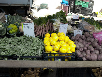 Various fruits in market stall