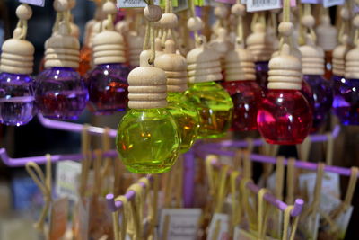 Close-up of multi colored decorations in store