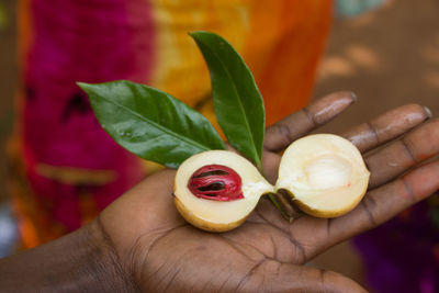 Cropped hand of man having fruit