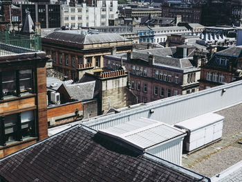 High angle view of buildings in city