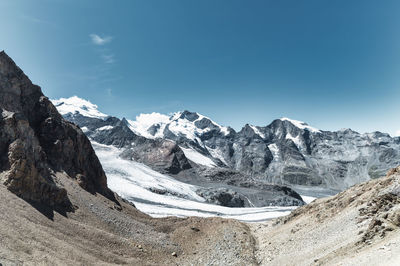 High mountain landscape in the swiss alps in the background bernina peak