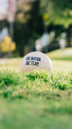 Close-up of information sign on field