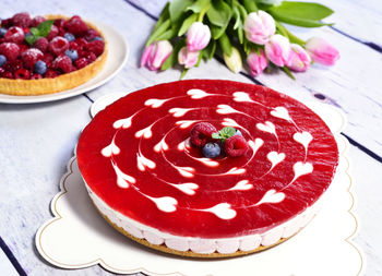 High angle view of cake on table