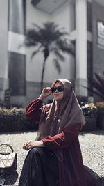 Beauty woman in front of mosque