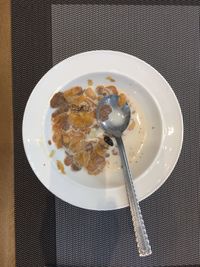 High angle view of breakfast served in plate