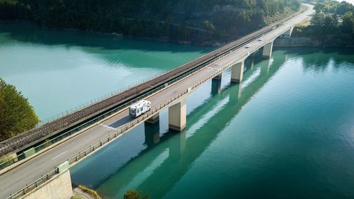 High angle view of bridge over lake