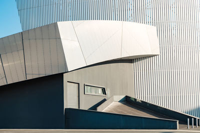 Low angle view of modern building against clear sky