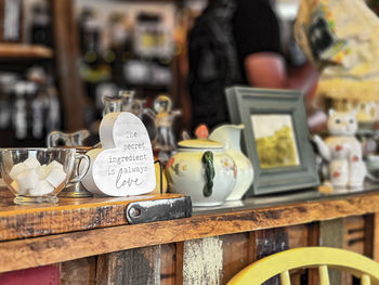 Knick knacks in an eclectic tea shop