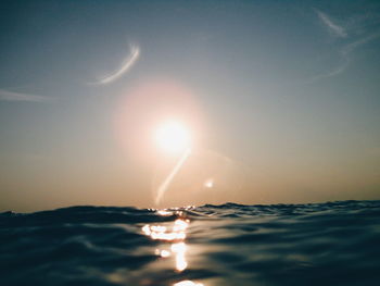 Close-up of sea against sky at sunset