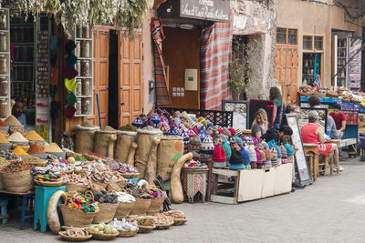 Spice and souvenir shops in medina in marrakech