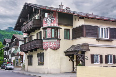 Street with historical houses in garmisch-partenkirchen, germany