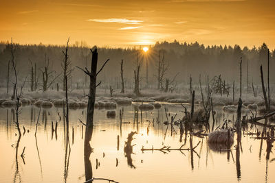 Scenic view of lake against sky during sunset