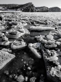 Surface level of rocks on shore