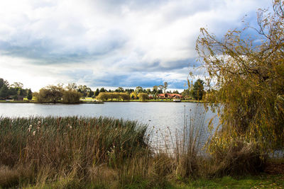 Scenic view of lake against sky