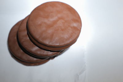 High angle view of dessert on table