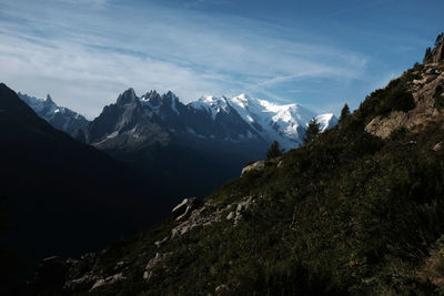 Scenic view of mountains against cloudy sky